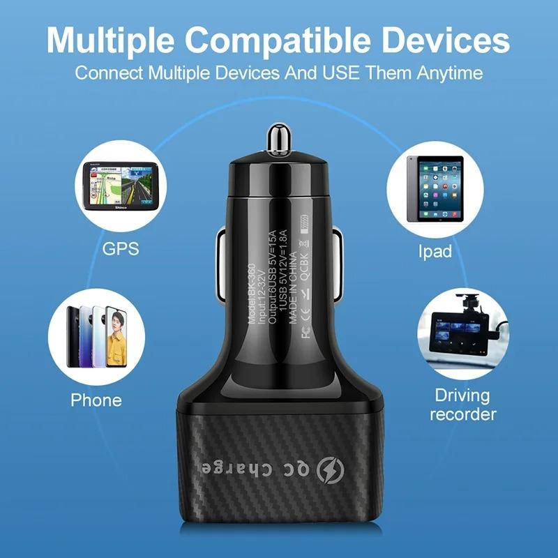 75W 6 Ports Car Charger Quick Charge 3.0 15A USB Charger For iPhone 1411 Pro Samsung Xiaomi Huawei Mobile Phone Charger