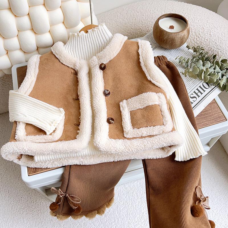 Stylowy Zimowy Polarowy Kamizelka dla Dziewczynek z Dużymi Kieszeniami - TW103