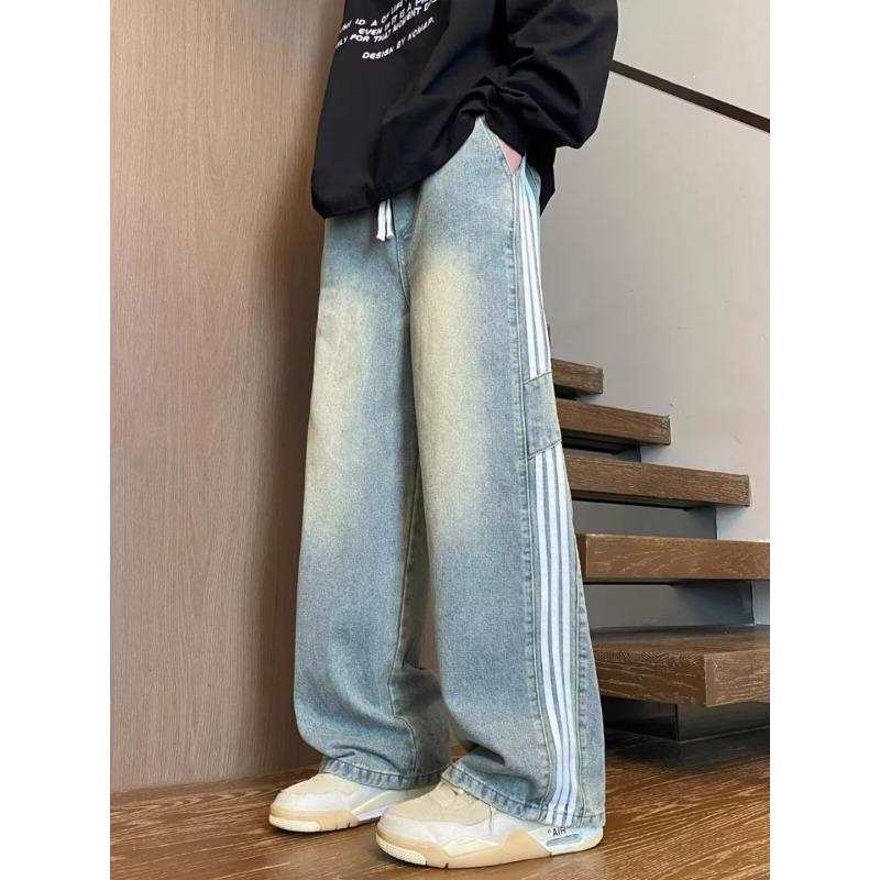 

Мужские американские ретро трехполосные весенне-осенние уличные прямые брюки с эффектом стирки, свободные широкие брюки XL