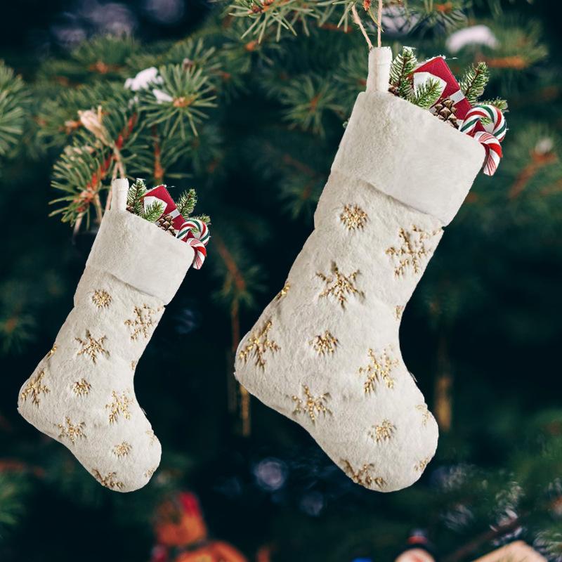 1PC Christmas Stocking Decoration Gold and Silver Sequins Long Plush Stocking Gift Bag Holiday Party Decoration Warm Feeling