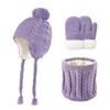 3 Pcs/Set Children Hat Scarf Glove Set Thickened Plush Ball Decor Twisted Texture Knitted Heat Retention Windproof Warm Girls Bo