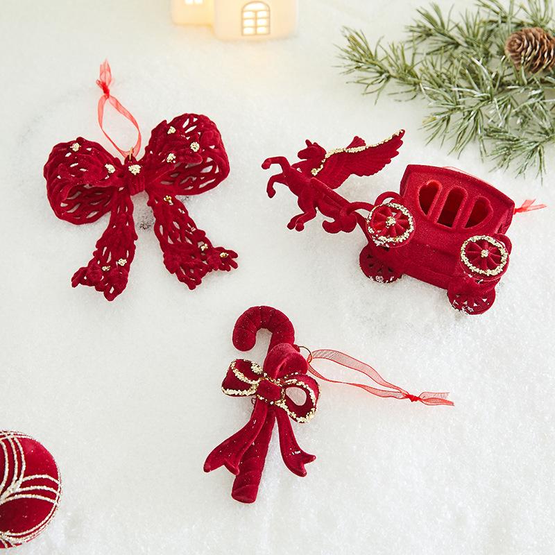 Christmas Flocking Bow Ornament - Window & Tree Decor