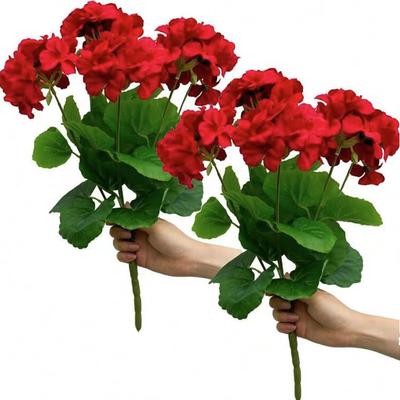 2 szt. Sztuczne Pelargonie 12,6 cala Odporne na UV Włóknina Sztuczne Kwiaty Pelargonie do Ogrodu Patio Wazon Centralny na Stół
