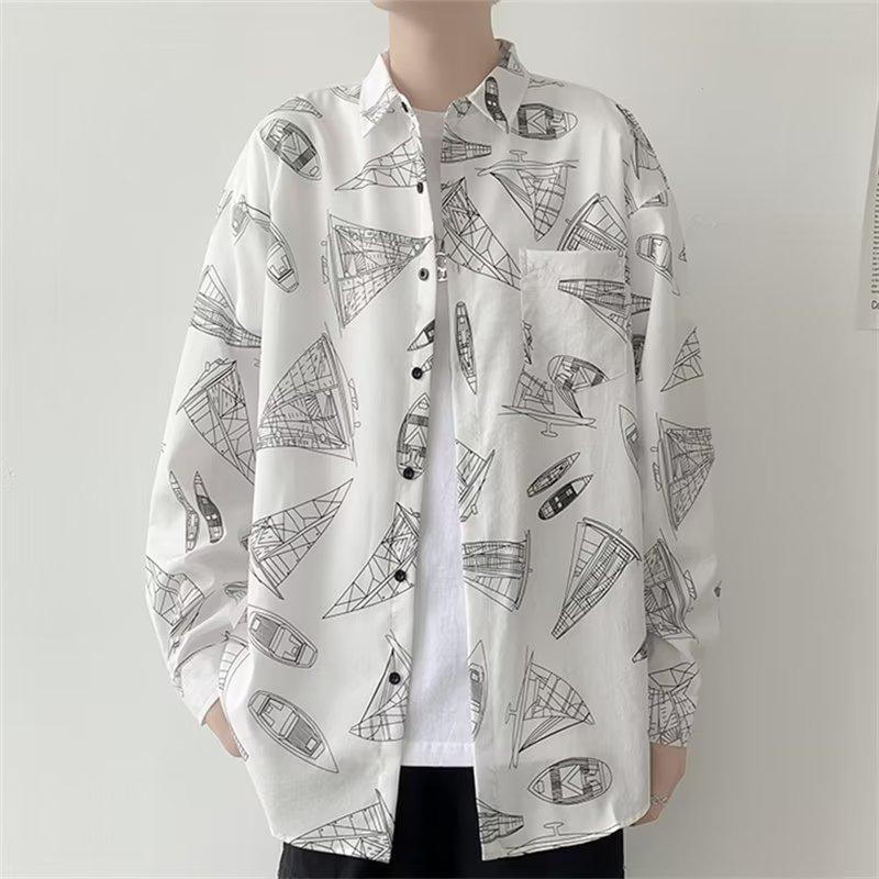 New National Fashion Retro Splash-Ink Tie-Dyed Pattern Long-Sleeved Shirt Men's and Women's Student Inner Shirt Teen's Top Coat