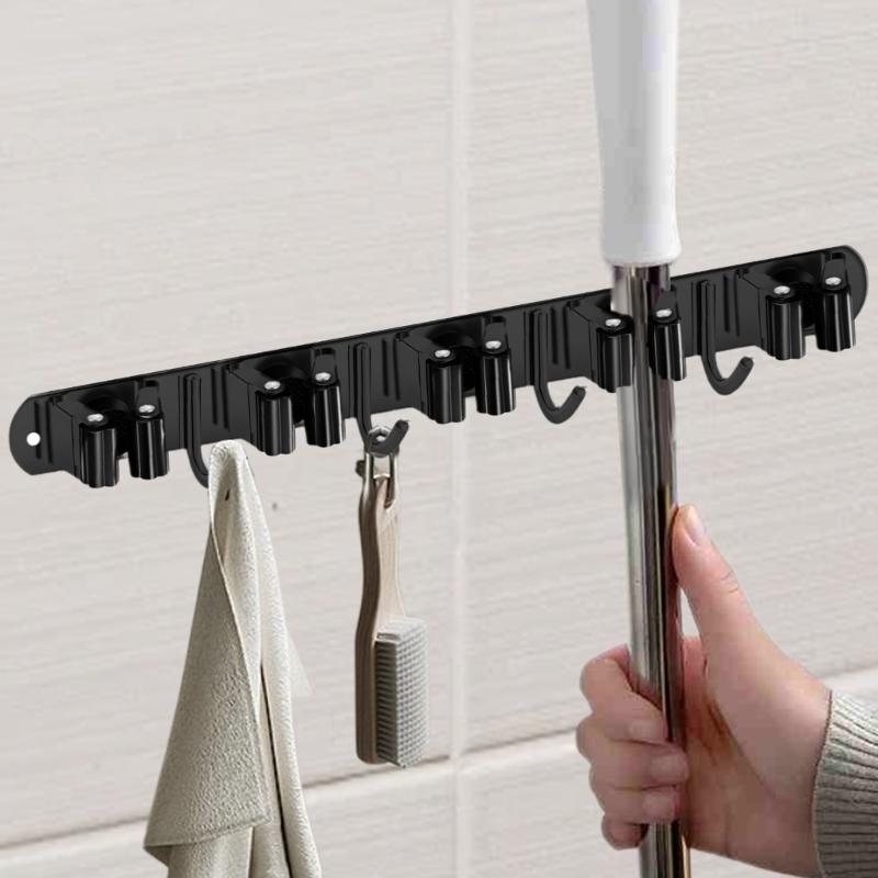 Wall Mounted Rack Space Saving Brooms Organizer Storage Solution for Bathroom