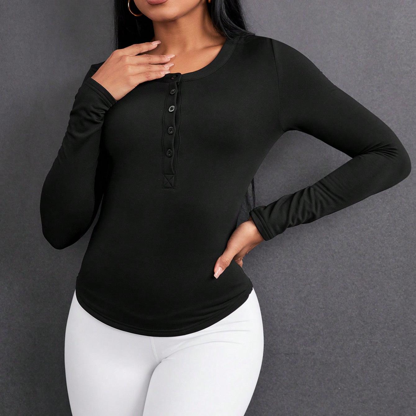 

Модные женские повседневные топы на пуговицах с длинными рукавами, футболка с подкладкой, облегающая рубашка, большой размер, темперамент, сто, наизнанку, осенняя одежда, топы XL чёрный