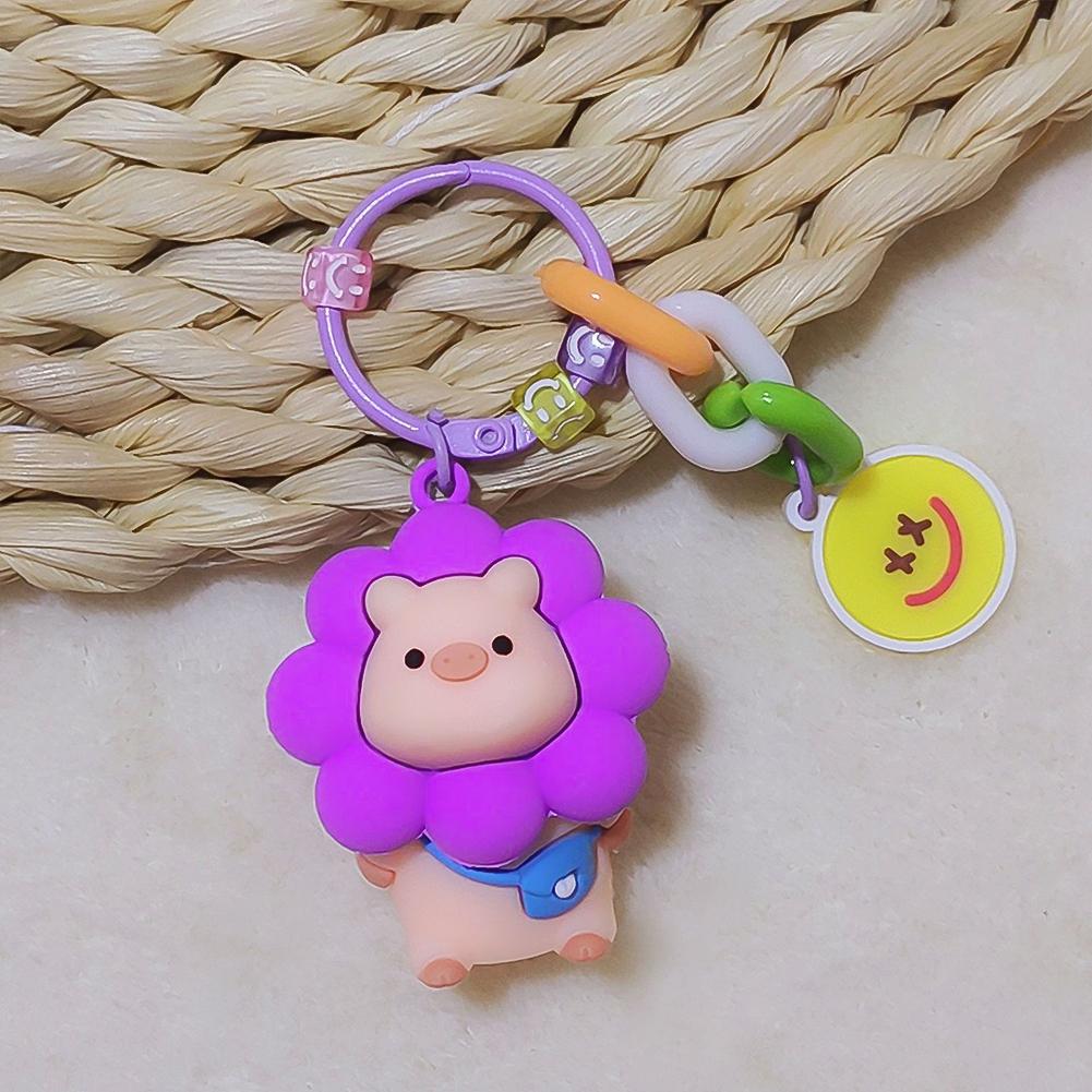 Llavero creativo con diseño de cerdito y girasol de dibujos animados, ideal como regalo de cumpleaños para mujeres, bolsos, mochilas, niñas y niños #469933