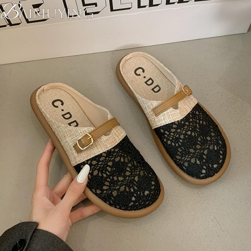 New Summer Women Flats Mules Shoes Hollow Slippers Bohemian Sandals 2025 Designer Slingback Woman Sneakers Casual Mujer