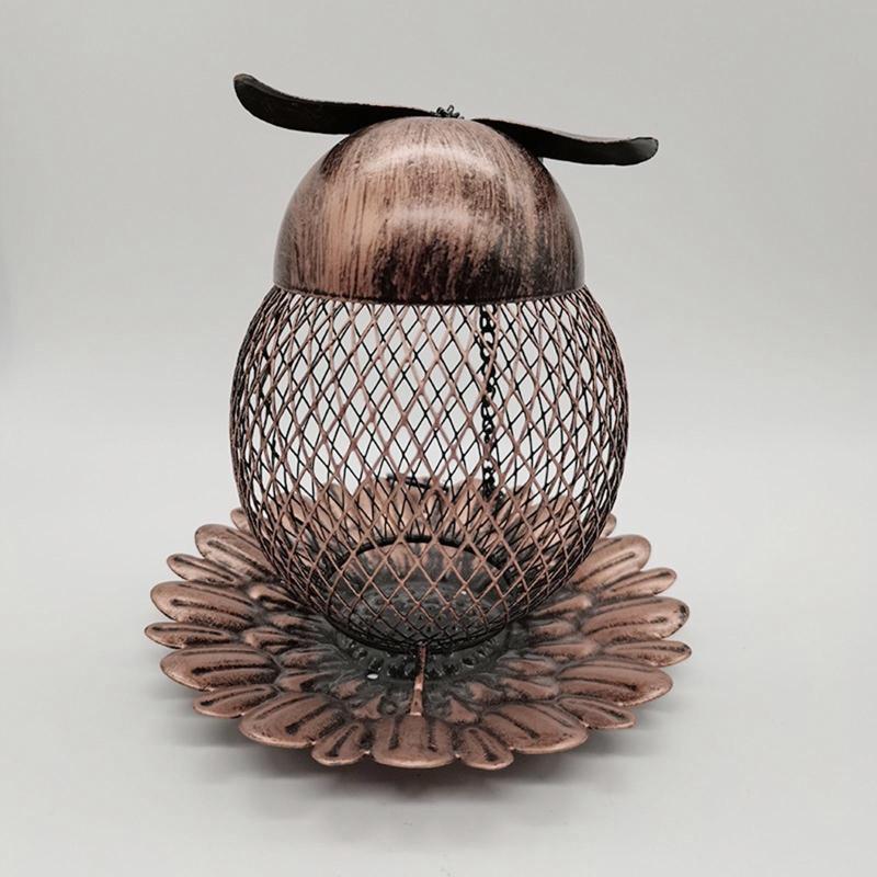 Wild Bird Feeder Distressed Metal Owl Outdoor Bird Feeders with Hanging Chain