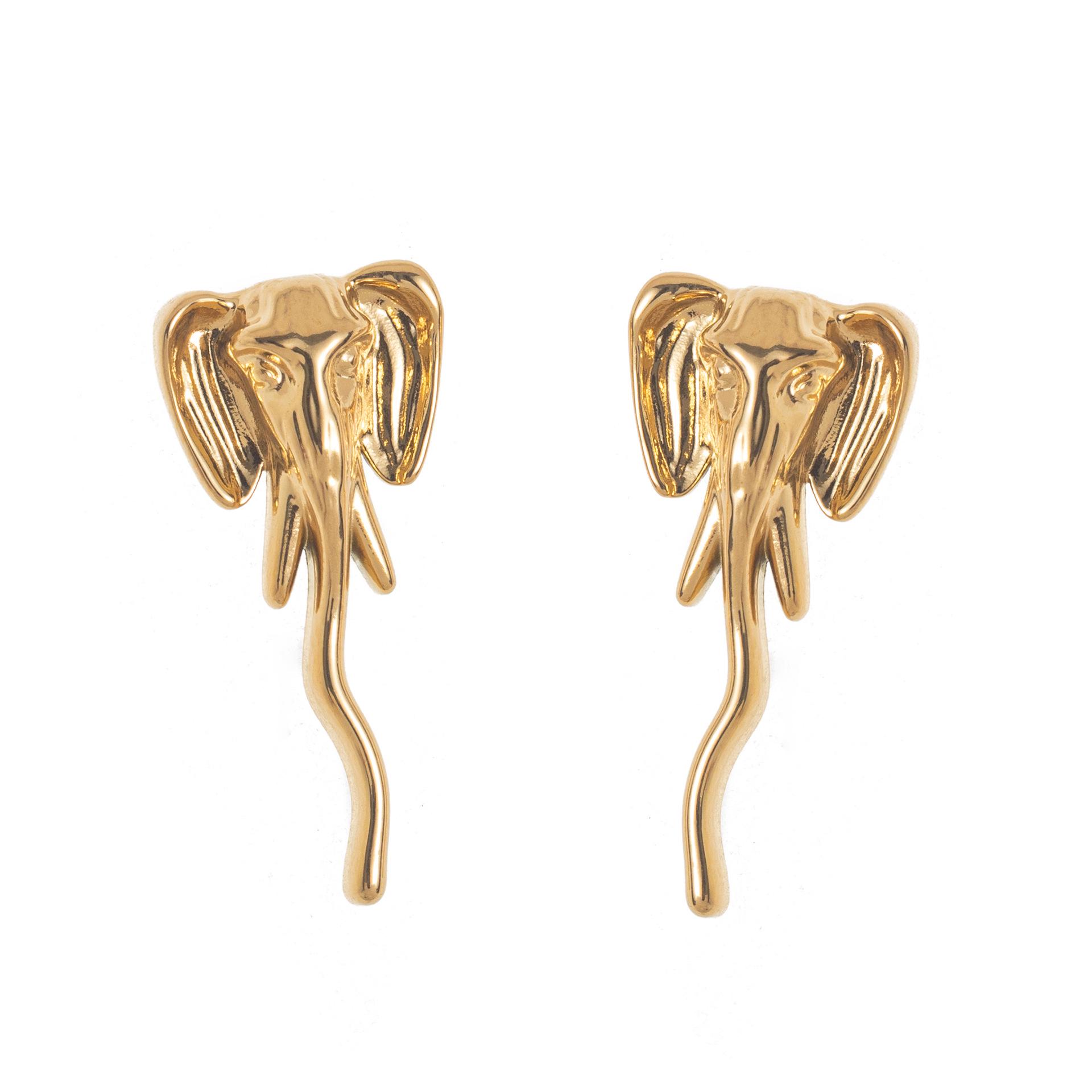 Stainless Steel Elephant Long Nose Earrings золотой слон