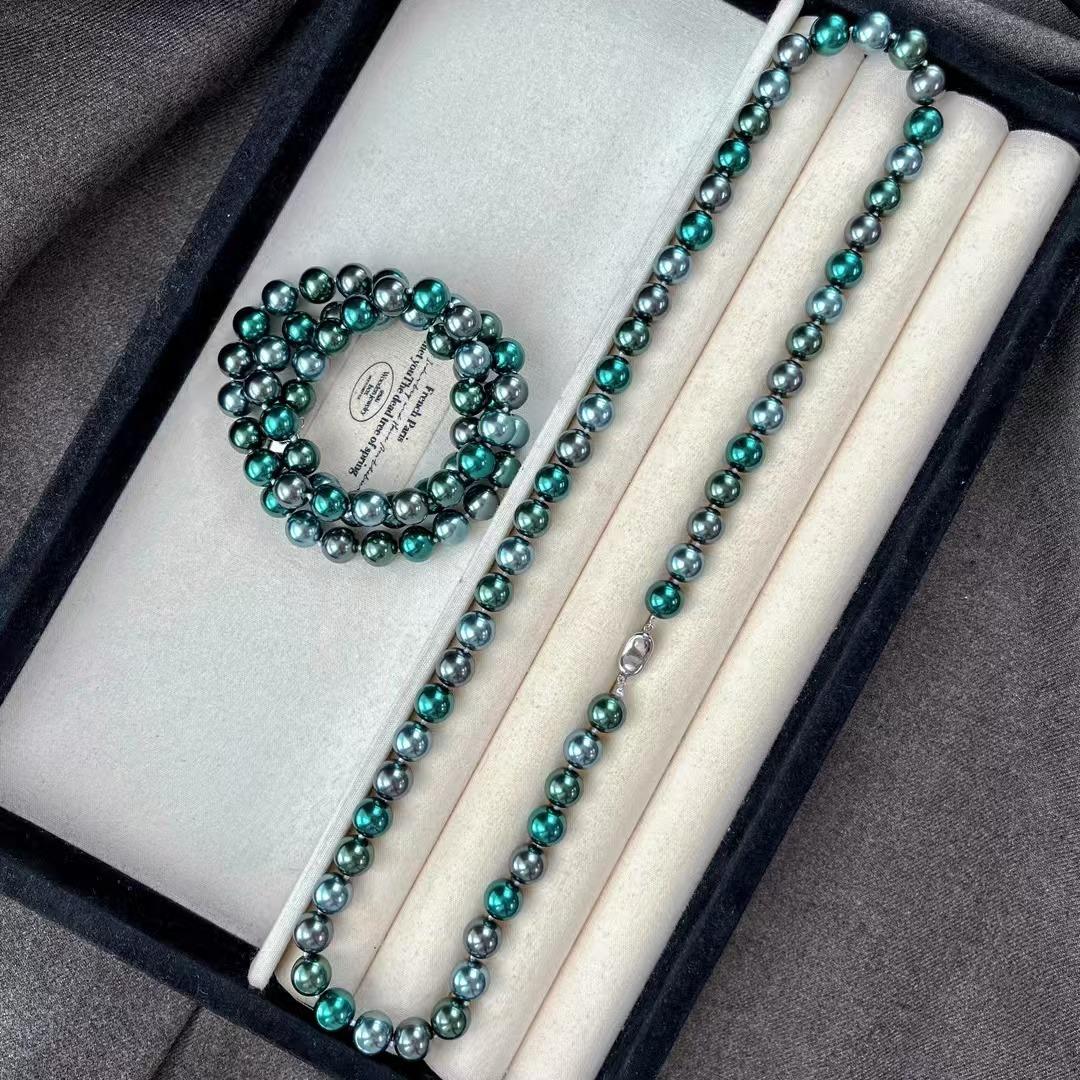 Vintage Morandi Color High Quality Strong Highlight Imitation Pearl Necklace Collarbone Chain Sweater Chain