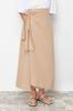 Women's Fashion Cinnamon Double Breasted Tie Detailed Woven Linen Look Skirt