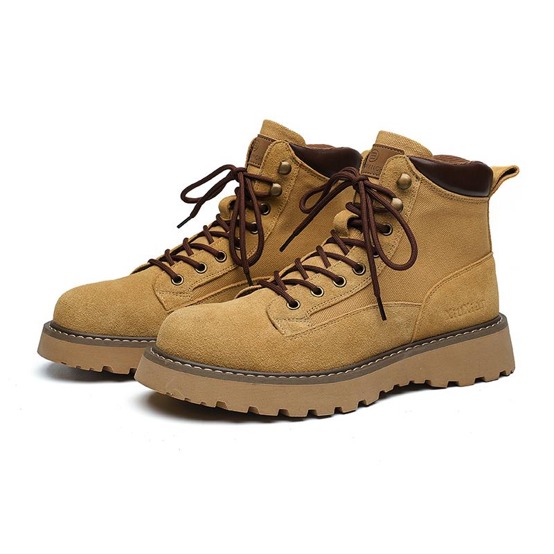 

Мода 2024 года, замшевые мужские ботинки на шнуровке из натуральной кожи, дышащие высокие ботинки для отдыха на открытом воздухе, повседневные высококачественные ковбойские кожаные ботинки 44 жёлтый