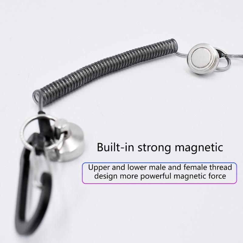 Fly Fishing Magnetic Net Release Holder Keeper with Coiled Lanyard Strong Magnet Carabine Fast Buckle Anti-Drop Rope