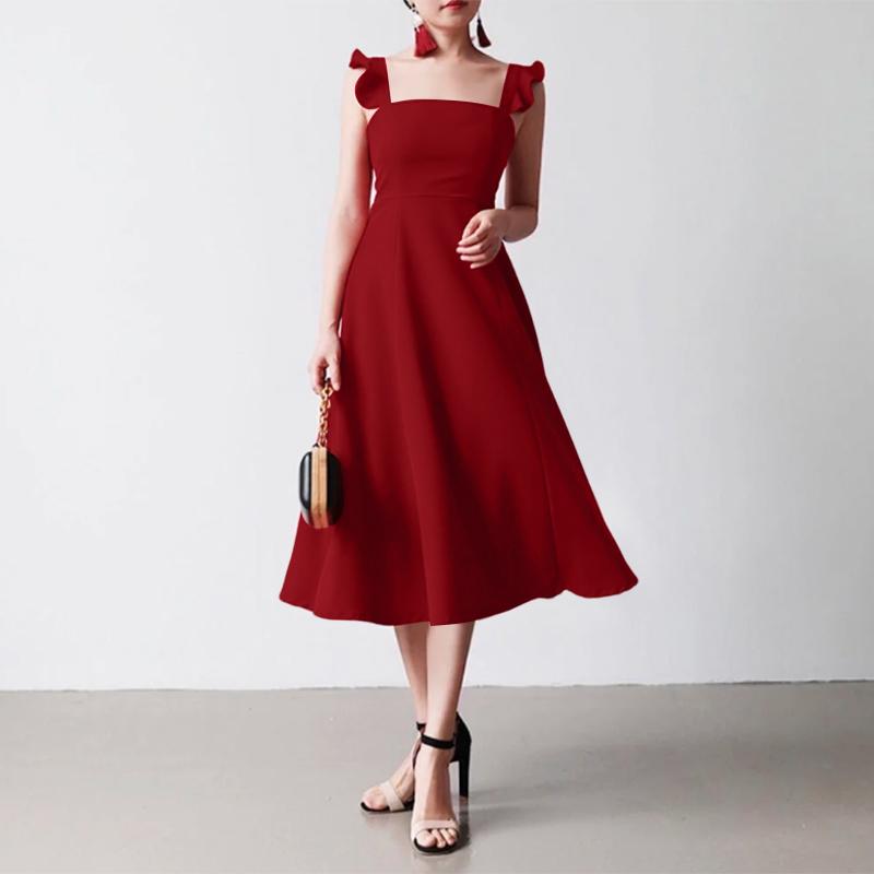 ZANZEA Women Square Collar Summer Casual Sleeveless Dress Holiday