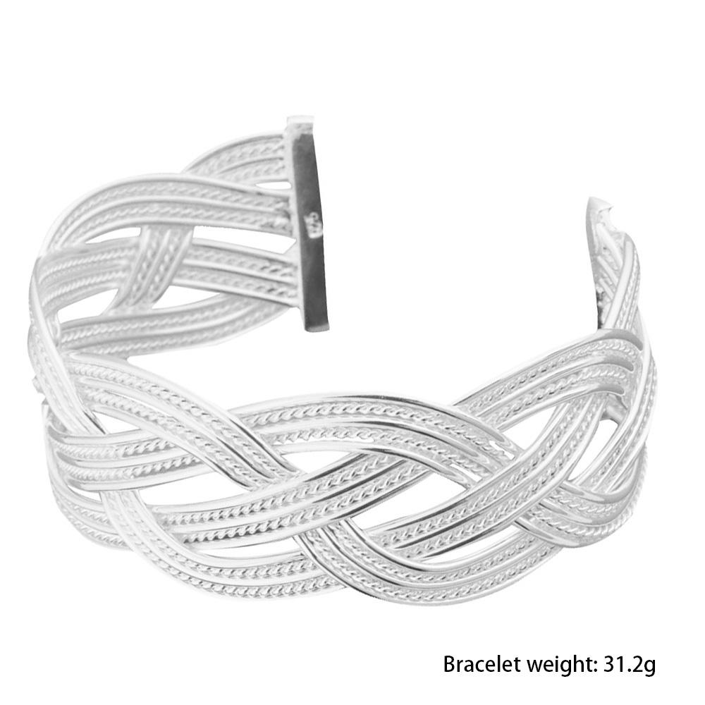 Women Vintage Woven Bracelet Silver Plated Copper Bangle Girls Ethnic Style Wristband Wrist Jewelry
