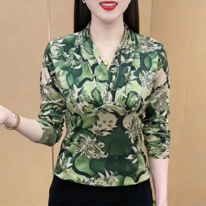 Leopard Print Slim Fit Long Sleeve Women's Top - Elegant Slimming Shirt for Autumn & Winter