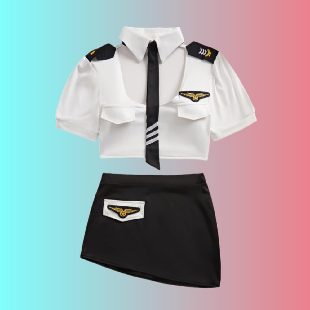 Cosplay Flight Attendant Uniform Seductive Short Skirt The Pilot Erotic Dress Up Set Sexy See-Through Lingerie For Women