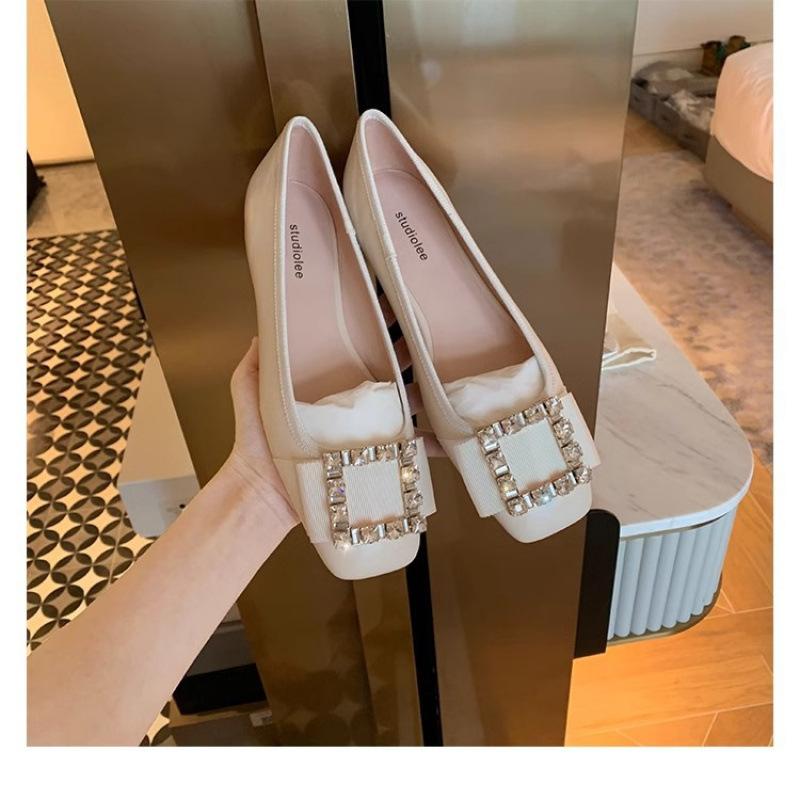 Shoes Classic Rv Temperament Square Buckle Rhinestone Commuting Low Heel Versatile Single Shoes Women's Autumn