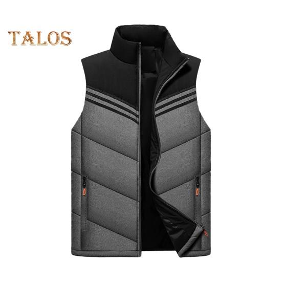 

Мужской хлопковый жилет с воротником-стойкой, без рукавов, застежкой-молнией и карманами, цветной полосатый дизайн, толстый теплоизоляционный жилет L светло-серый