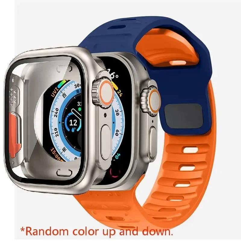 Case+Strap For Apple Watch Band 45mm 44mm 41 42 46mm Smart Silicone Bracelet Iwatch Series 5 6 Se 7 8 9 10 Change To Ultra Case