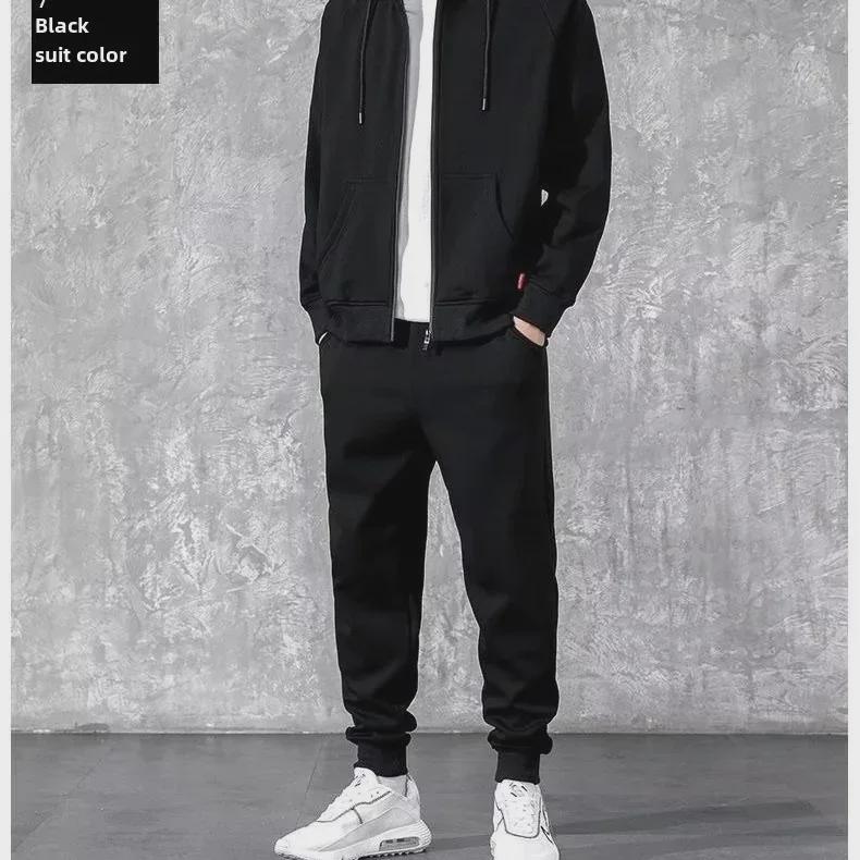 Unisex Hooded Cardigan Sports Suit: Spring/Autumn Casual, Loose-Fit Running Two-Piece Set for 2024.