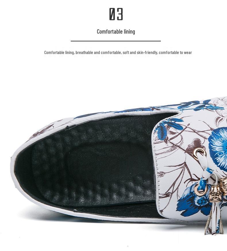 Men's Large Tassel Slip-on Loafers - Chinese Style Printed Casual Leather Shoes