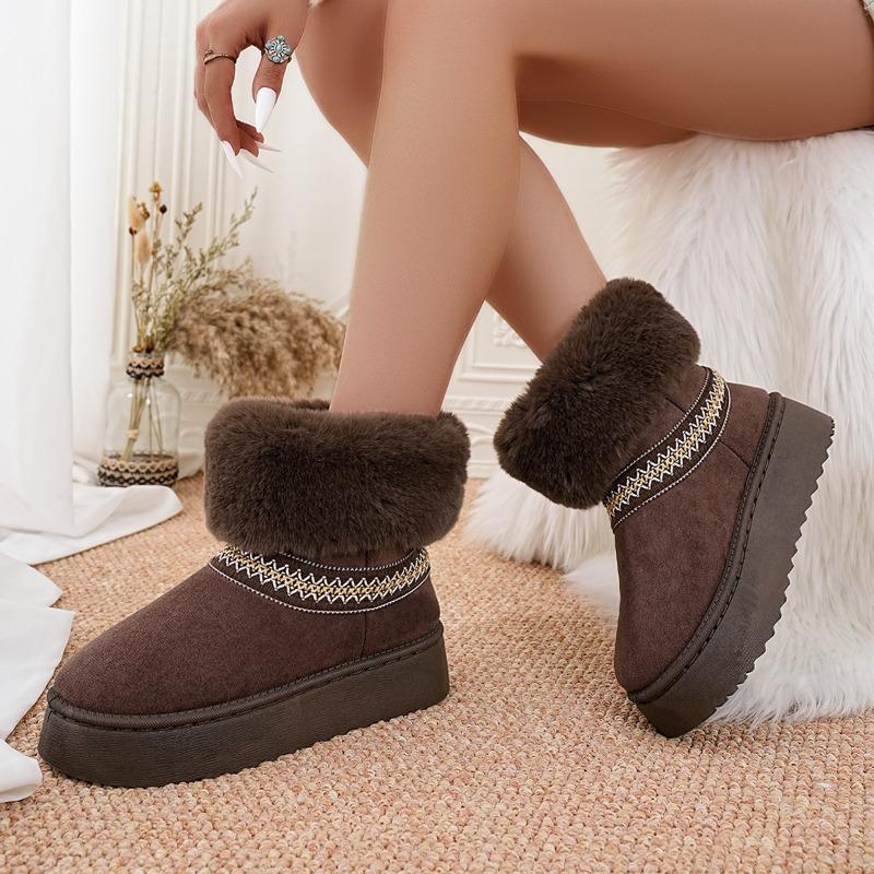 New Winter Fleece Short Cotton Boots 2025 Round Toe Sleeve Warm Platform Heightening Snow Boots
