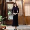 Embroidered burgundy velvet national style new Chinese Suzhou long-sleeved improved cheongsam women's senior feeling happy mother-in-law wedding dress