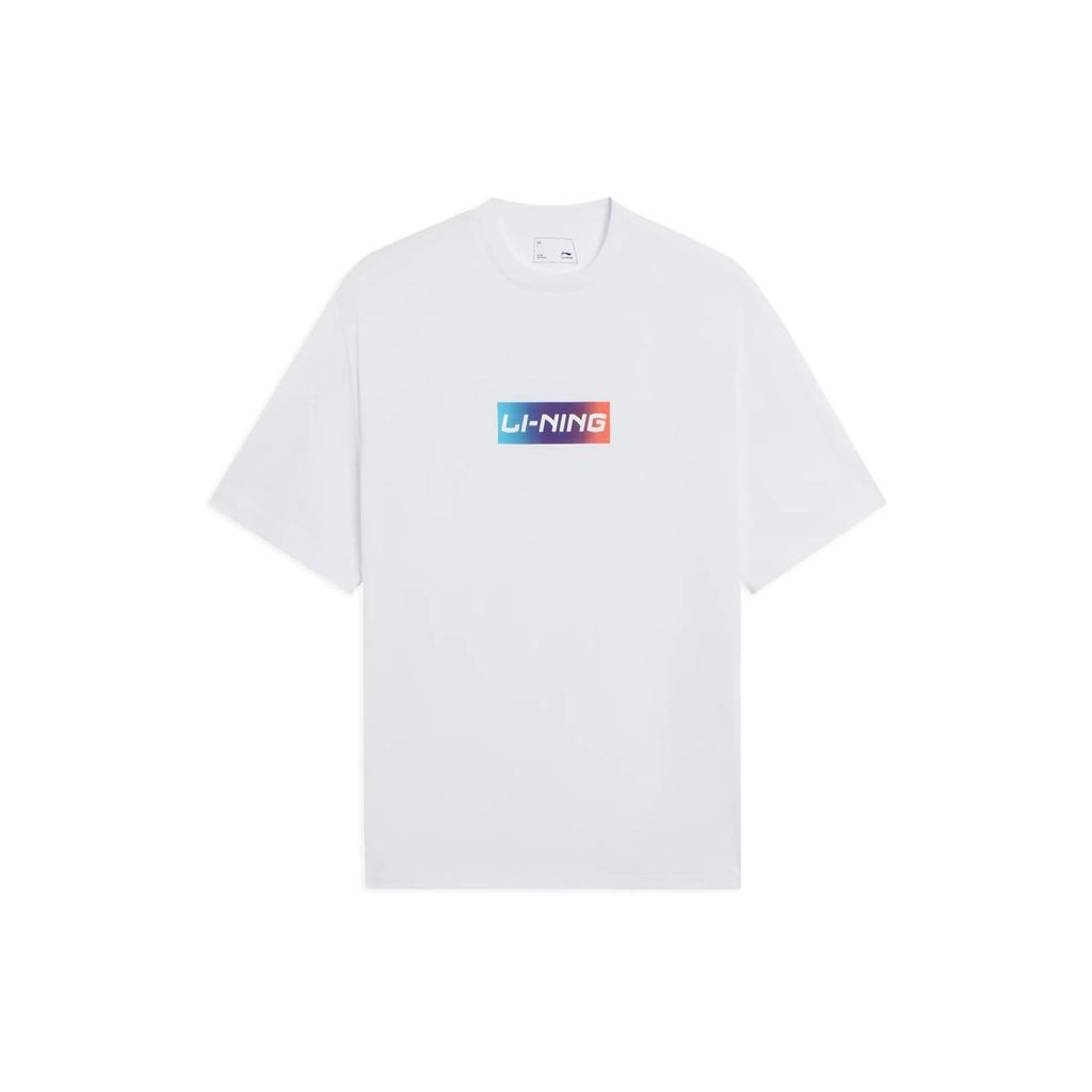 Li-Ning Letter Logo Print Round Neck Short Sleeve T-Shirt Unisex Tops White AHSSC17-1