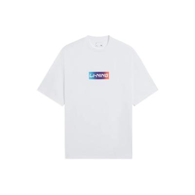 Li-Ning Letter Logo Print Round Neck Short Sleeve T-Shirt Unisex Tops White AHSSC17-1