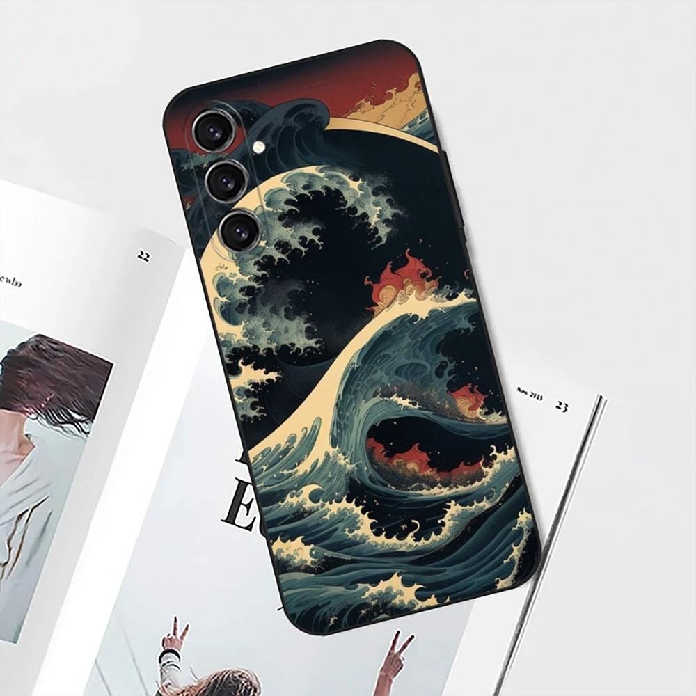 

Чехол для телефона Ukiyo Океанские волны Для Samsung S25, S24, S21, S22, S23, S30, Ultra, S20, Plus, Fe, Lite, Note, 10 Черный Мягкий Samsung S21 s305G