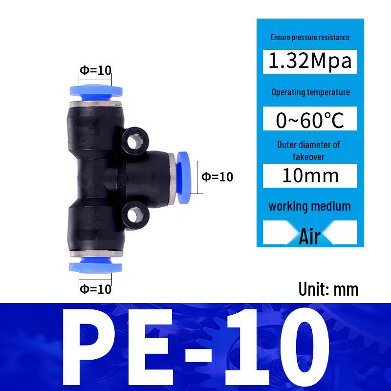 Pneumatic Nylon Air Hose Quick Connect Fittings: PU Straight, PY 5-Way, Cross 4-Way, PZA 3-Way, PE Connector with White/Blue Cap