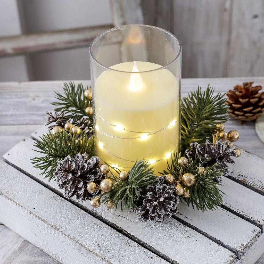 Christmas Candle Rings Wreath Christmas Table Centerpieces Decoration for Pillars Candle Wine Bottle Door Window Chair