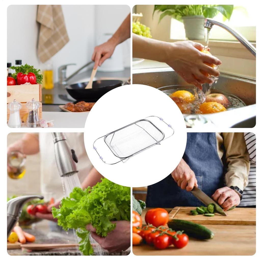 Over The Sink Colander Stainless Steel Extendable Fruit Drying Rack Kitchen Fruit Colanders For Kitchen Apartment Home Cooks