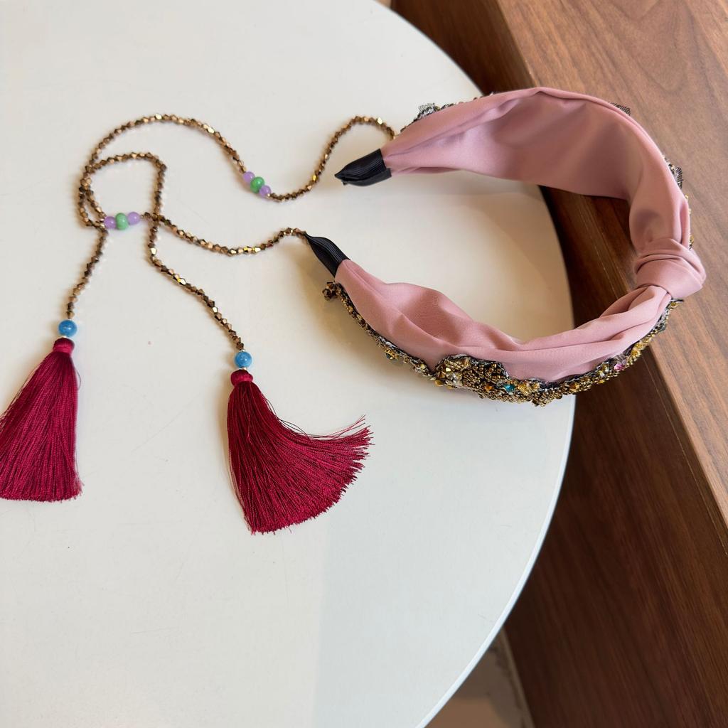 Ew Luxus Böhmische Haaraccessoires Stirnband Rosa Kristall Schleife Barock Haarband Mitte Kopfschmuck Für Frauen Hochzeit