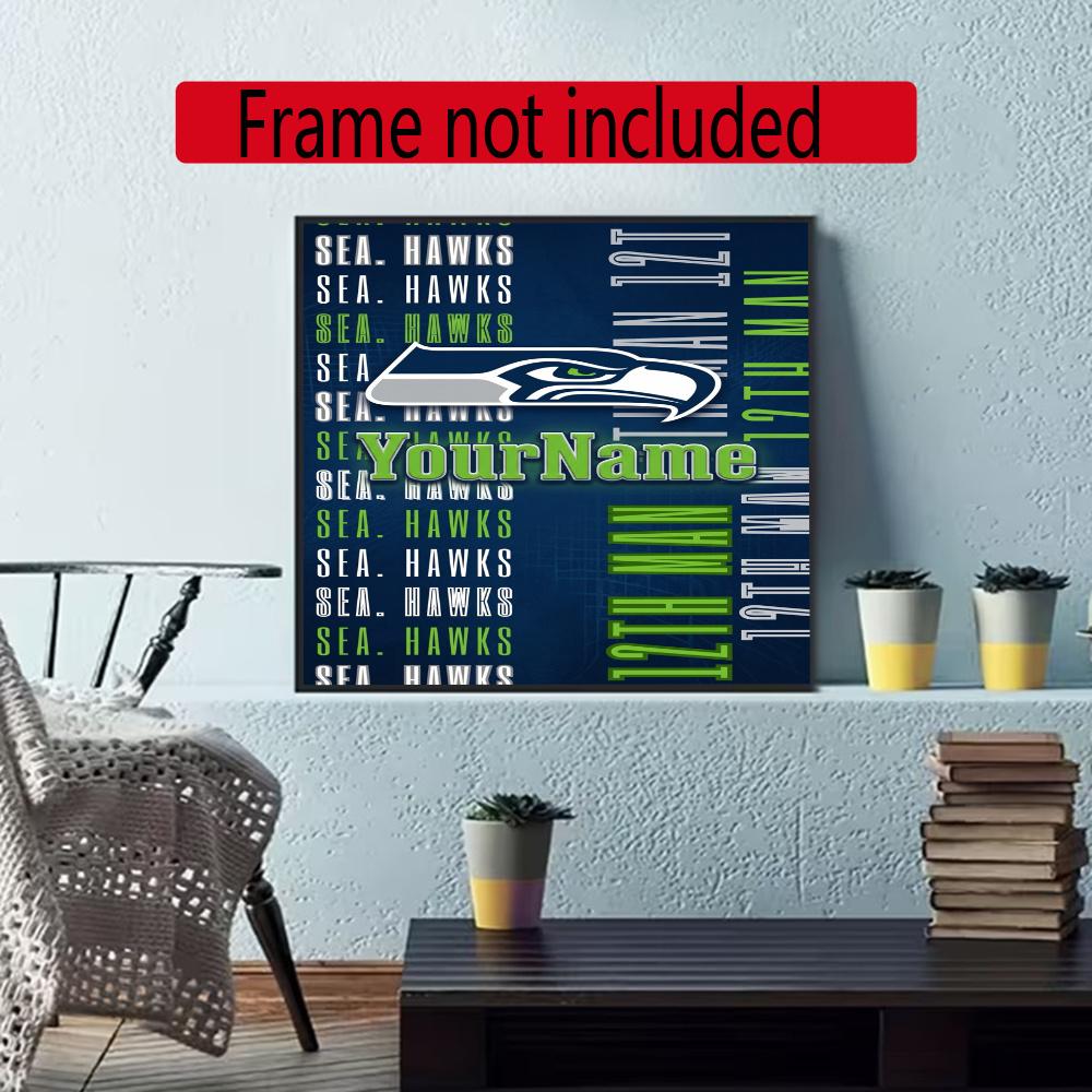 Seattle Seahawks Personalized Name Round Diamond Painting Kit Diamond Embroidery Painting Rhinestones Mosaic Frameless Handwork Decoration Arts