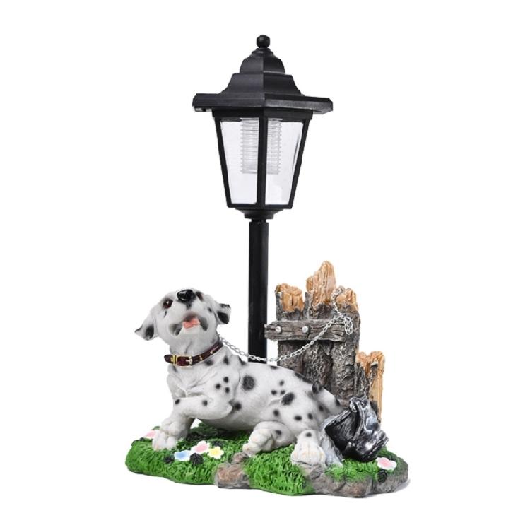 Realistic Resin Dog Garden Decoration with Solar Lighting Hand Painted Dog Figurine for Porch and Balcony Yard Ornament