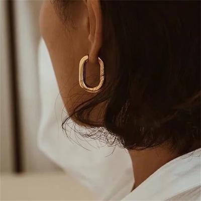 New Classic Copper Alloy Smooth Metal Hoop Earrings For Woman Fashion Korean Jewelry Temperament Girl's Daily Wear Earrings