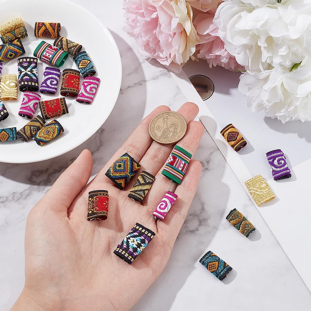 NBEADS 44 Pcs Fabric Hair Jewelry, Colorful Cloth Dreadlock Beads Tube Beads Hair Braiding Beads Braids Hair Accessories for Women Girls Braids, Man