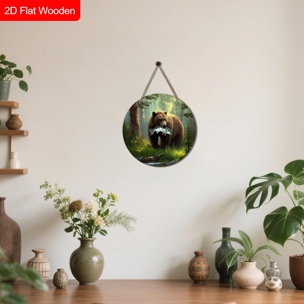 Wooden Sign with Bear Pattern Design - Unique Wall Pediments - Ideal for Front Door, Yard, Wall Decor