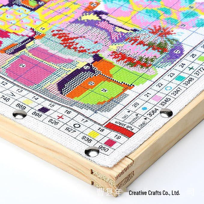 Set di Telaio da Ricamo in Legno e Barra Tesa - Telaio per Arte con Ago Stile Patchwork