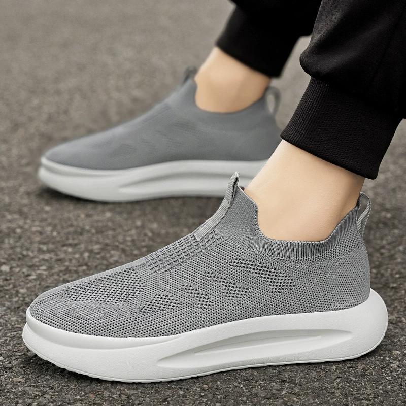 Men's Breathable Knit Slip-on Sneakers Lightweight Non-slip Casual Walking Shoes Comfortable Daily Footwear