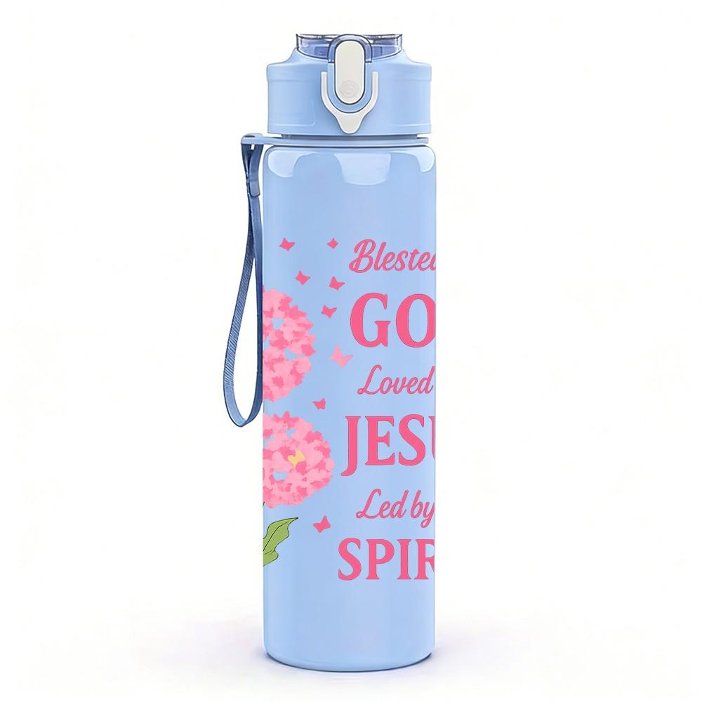 1PC Born By God Saved By Jesus Flower 750ml Color Plastic Sports Water Bottle Leakproof Flip Straw Lid Suitable for Sports Office Home Use