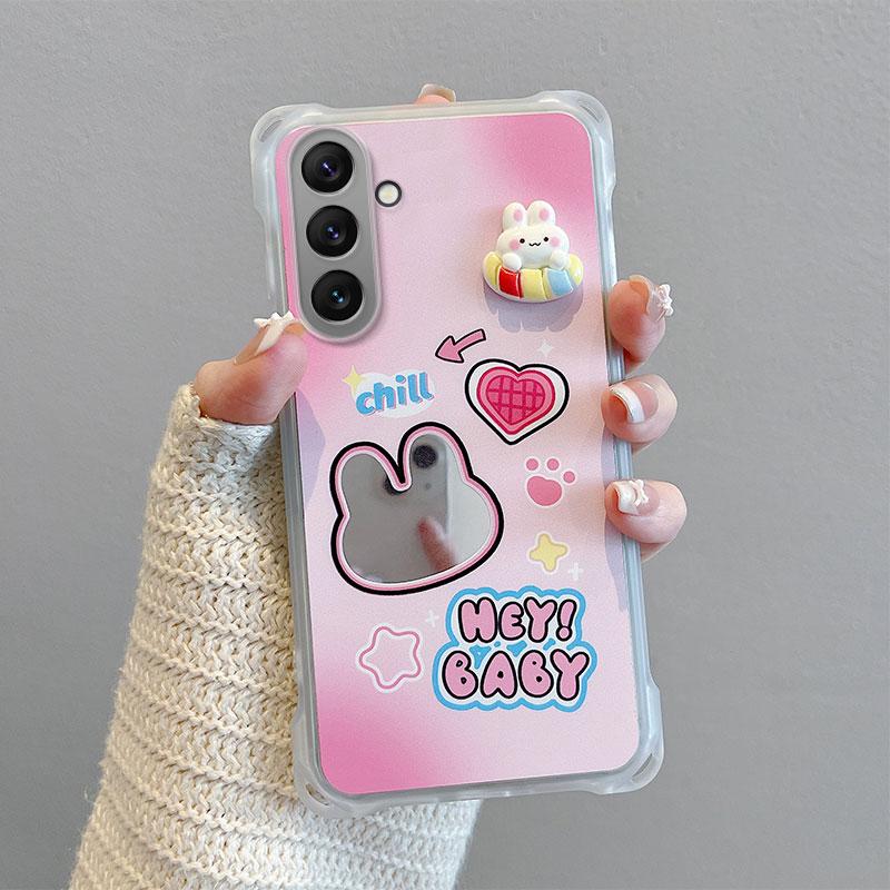 KEYSION Crossbody Strap Phone Case for Samsung A55 5G A35 A25 A15 LTE Cute Cartoon Long Lanyard Mirror Shockproof Cover for Galaxy A05S