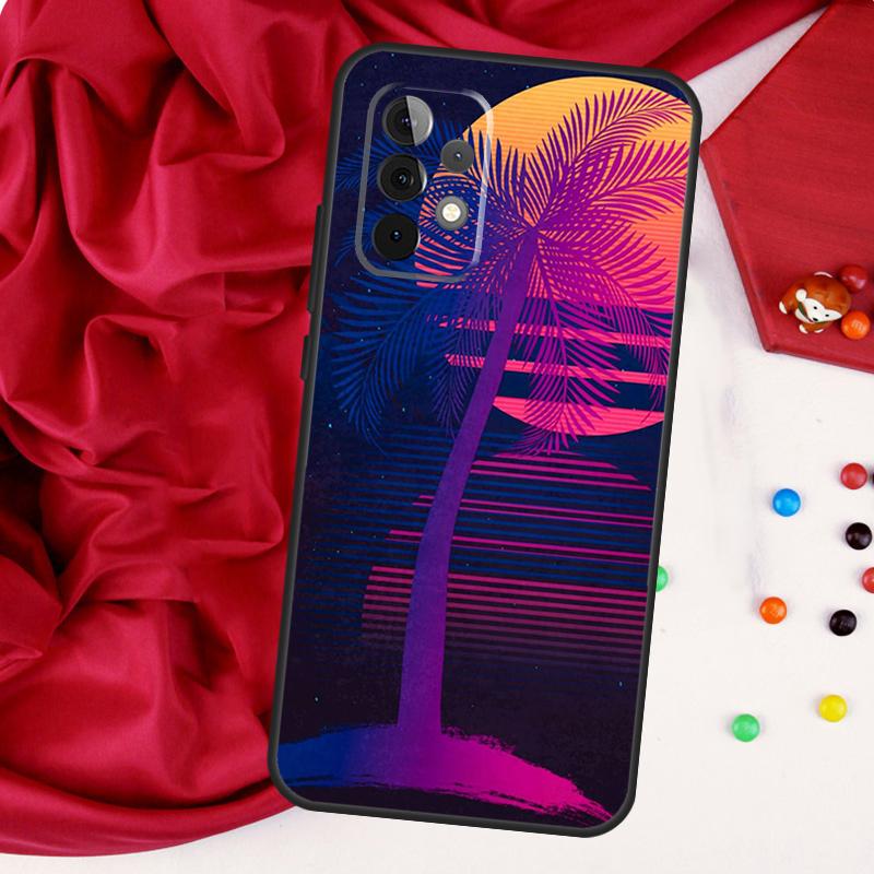 80s Retrowave Neon Palms Tree For Samsung Galaxy A56 A36 A26 A16 A05 A06 A22 A32 A52 A54 A34 A14 A55 A15 A53 A33 A35 Case