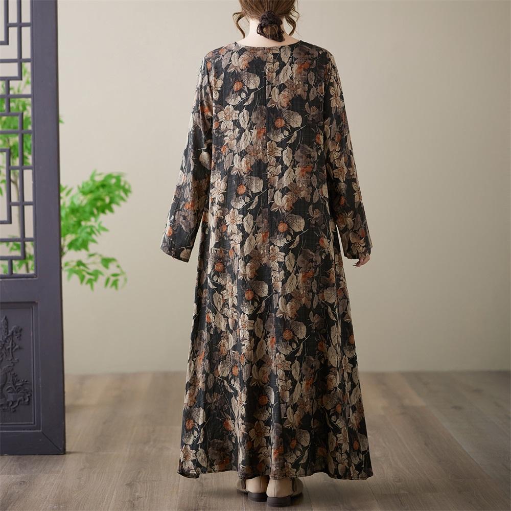 Long Sleeve Plus Size Cotton Vintage Floral New In Dresses for Women Casual Loose Spring Autumn Dress