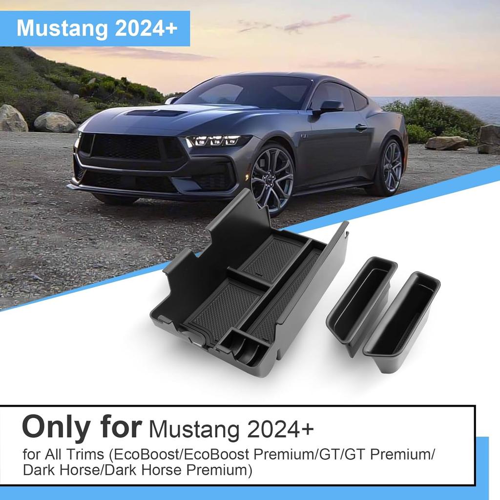 (3pcs) 2024 2025 Mustang Accessories Center Console Organizer/Door Side Storage Box for Ford Mustang, Durable ABS Plastic&Anti-Slip Rubber 2025