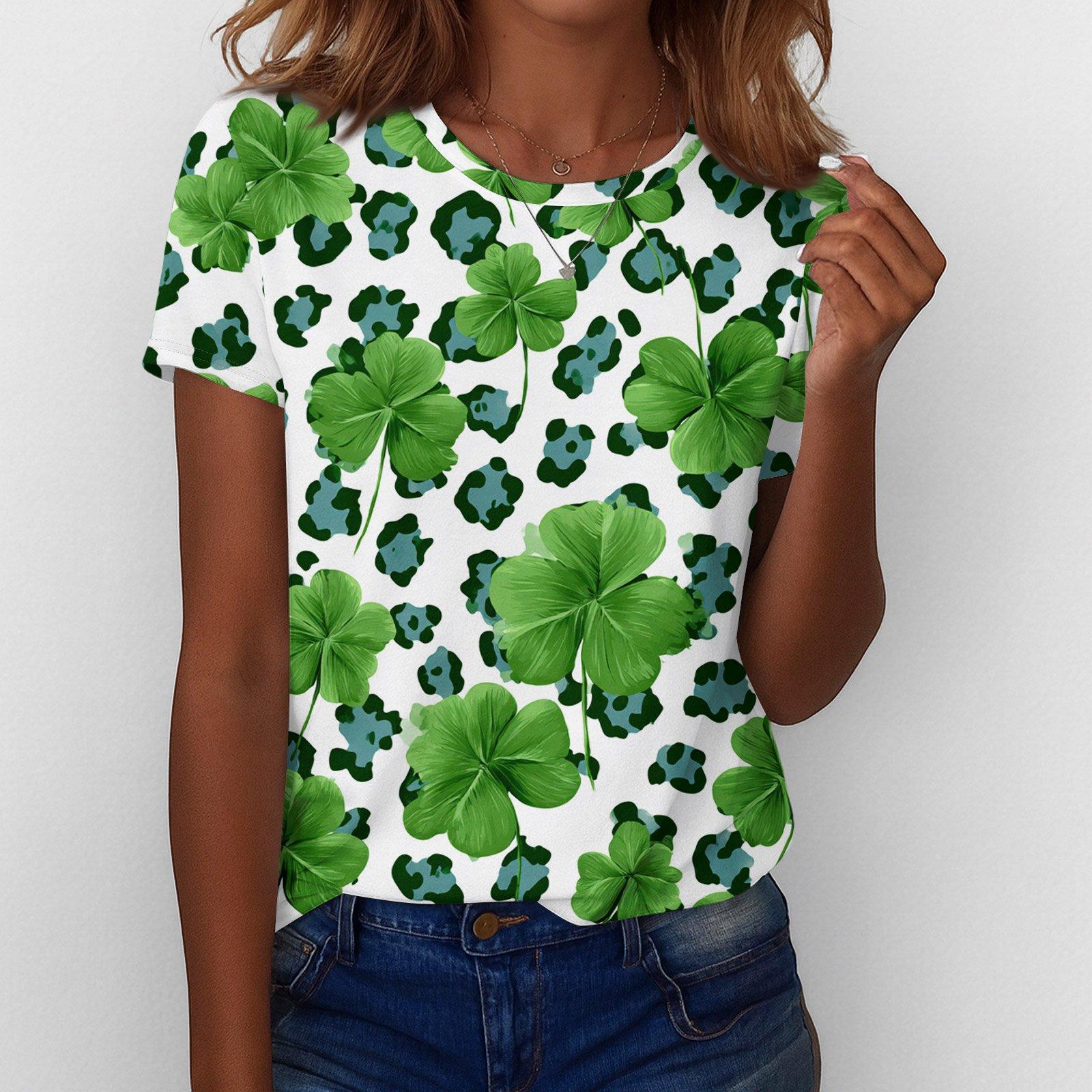 

Women s T Shirt Tee Print Short Sleeve Daily Weekend Fashion Basic Regular Top St. Patrick s Day XL зелёный