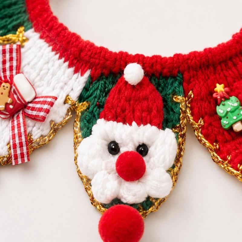 Holiday Dog Cats Neck Scarf with Christmas Character, Triangular Fabric Neckwear for Family Gathering, Seasonal Photos, and Pet Styling
